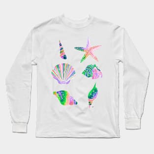 Seashells Pattern - Retro Pastel Long Sleeve T-Shirt